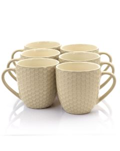 Elama Honeycomb 6 Piece 15 Ounce Round Stoneware Mug Set in Cream